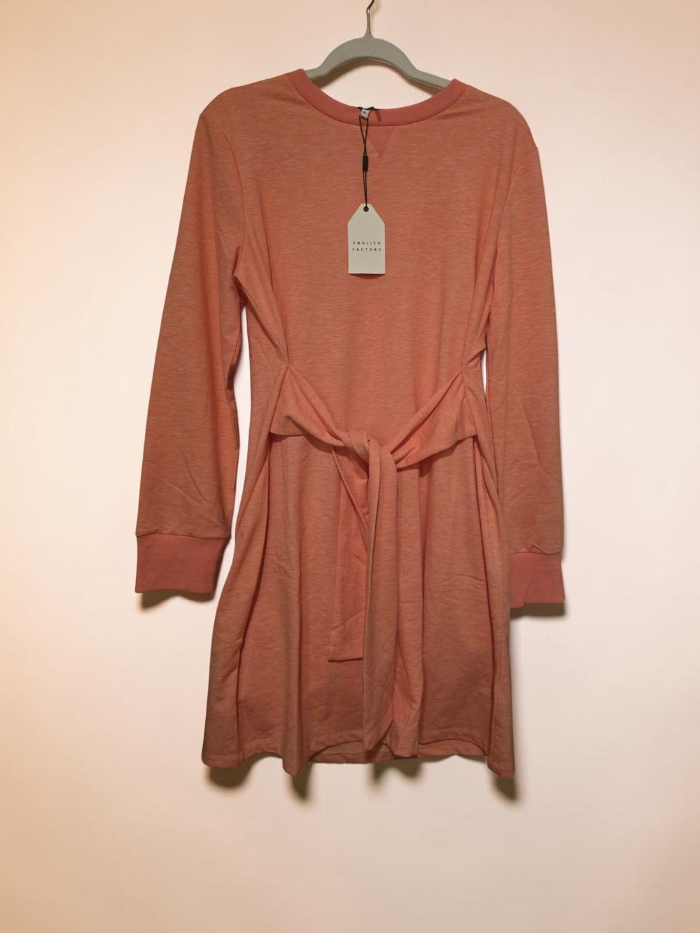 English Factory Long Sleeve Belted Dress in Coral